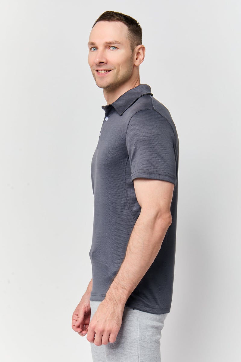MOTION Men Sportswear Fit Short Sleeve Training Polo Shirt, Charcoal - Image 3