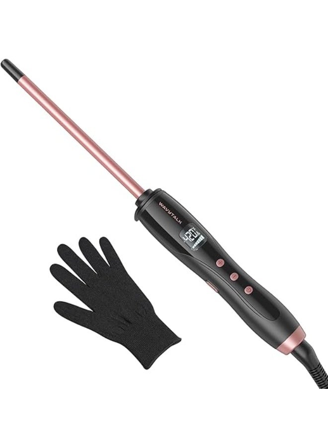 WaveTalk Mini Curling Iron Stick 1cm for Short and Long Hair, Ceramic Barrel with Adjustable Temperature, Heat Resistant Glove Included (Pink) - Image 1