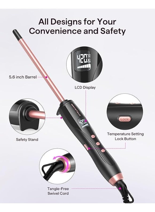 WaveTalk Mini Curling Iron Stick 1cm for Short and Long Hair, Ceramic Barrel with Adjustable Temperature, Heat Resistant Glove Included (Pink) - Image 3