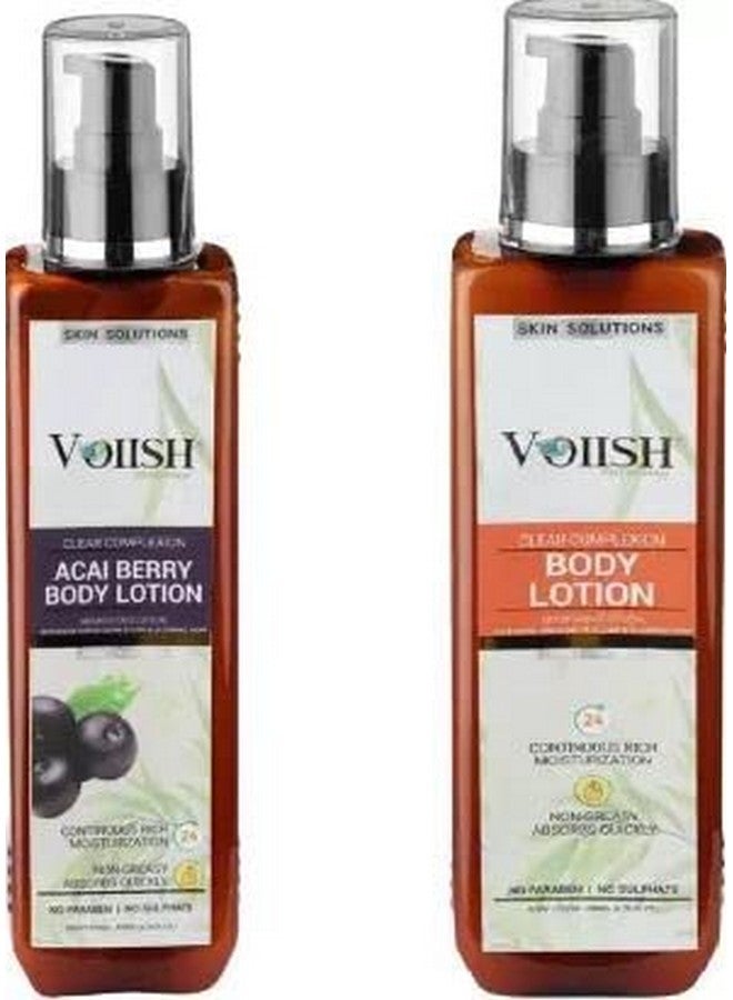 VOIISH Acai Berry & Natural Body Lotion Combo Pack for Deep Moisturizing (200mlX2) (400 ml) Daily Moisturizer for Dry Skin Gives Non-Greasy Glowing Skin For Men & Women