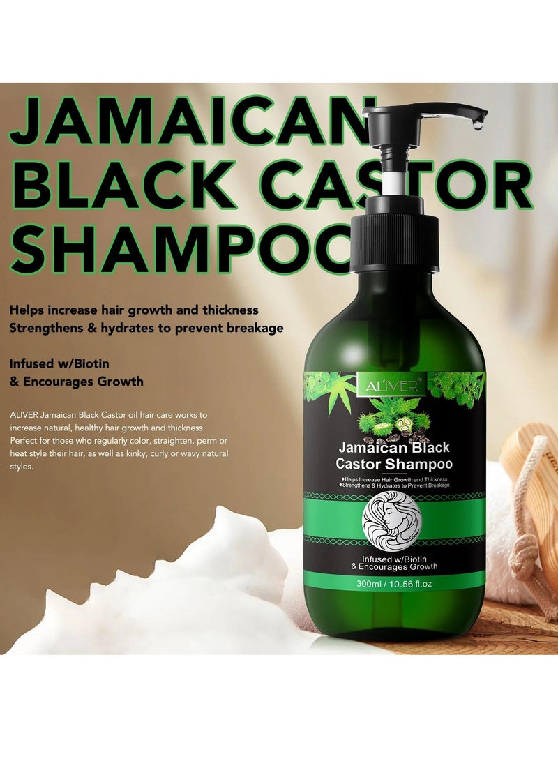 ALIVER 300ml Jamaican Black Castor Oil Shampoo Natural Castor Oil Shampoo for Hair Growth Strengthen and Nourish Thin and Dry Hair Restore Damaged Hair Loss Hair Castor Oil Shampoo - Image 2