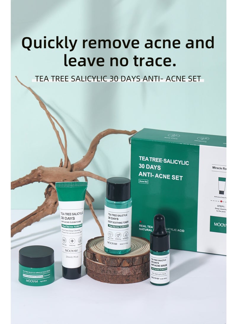 MOOYAM Tea Tree Salicylic 30 Days Anti Acne Kit 4 Pcs Set(Toner 40ml+Serum 10ml+Cream 15g+ Foam 20ml) - Image 2
