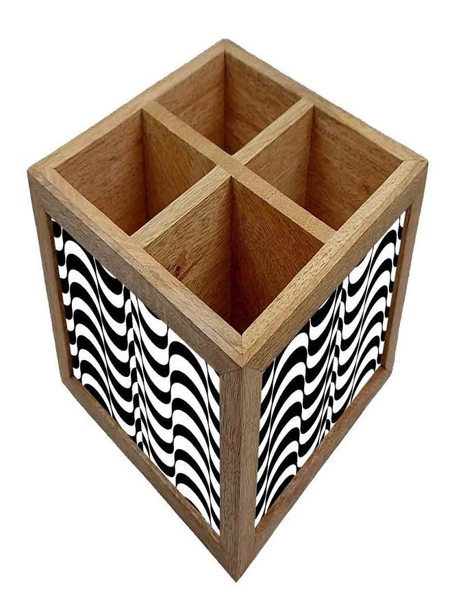 Nutcase Wooden Cutlery Stand Holder Silverware Caddy Spoons Forks Knives Organizer for Dining Table & Kitchen -Made in India-Spoons NOT Included - Black Waves - Image 2