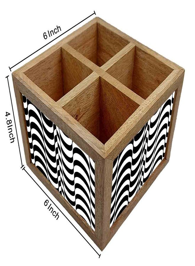 Nutcase Wooden Cutlery Stand Holder Silverware Caddy Spoons Forks Knives Organizer for Dining Table & Kitchen -Made in India-Spoons NOT Included - Black Waves - Image 3