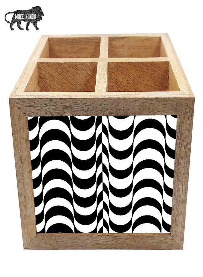 Nutcase Wooden Cutlery Stand Holder Silverware Caddy Spoons Forks Knives Organizer for Dining Table & Kitchen -Made in India-Spoons NOT Included - Black Waves - Image 4