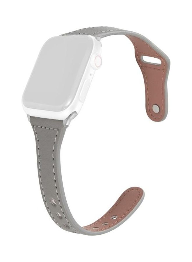 HuHa T-shaped Thin Reverse Buckle Leather Watch Strap For Apple Watch Series 7/6/5/4/3/2/1/SE 42/44/45mm Grey - Image 2