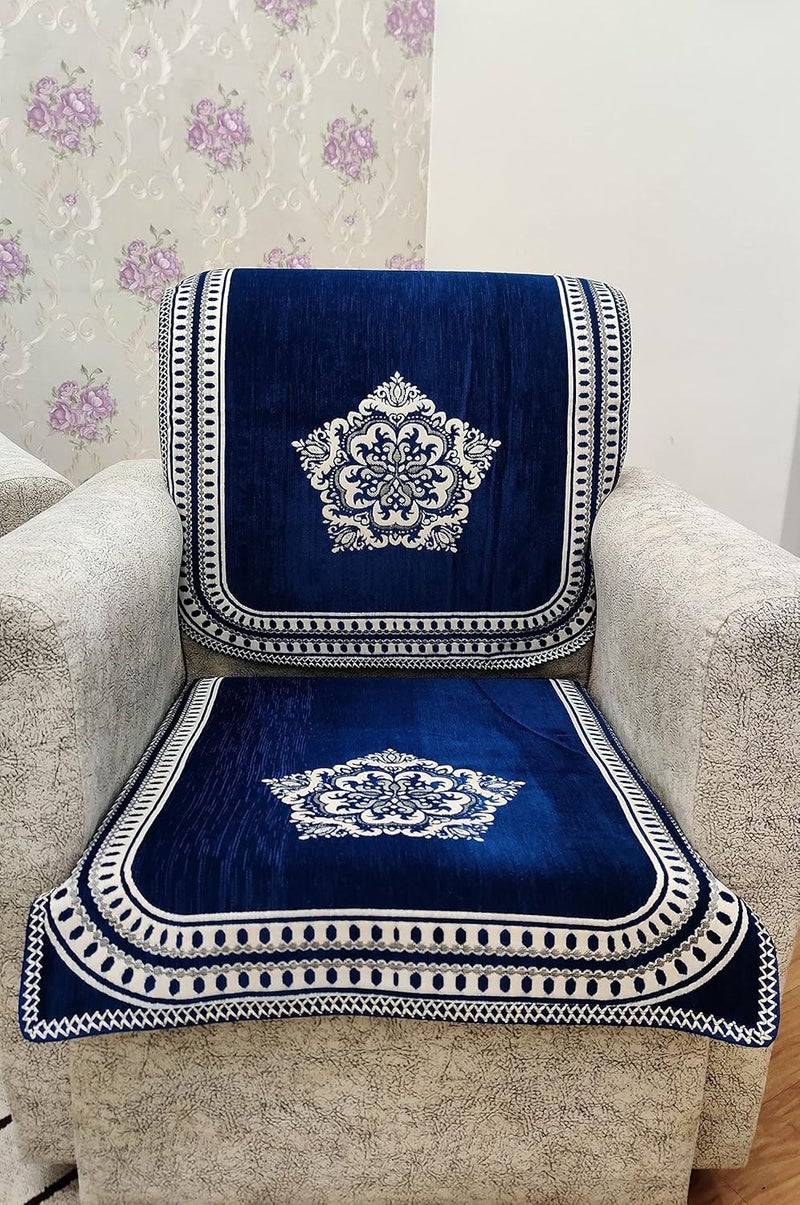 Zesture Bring Home Zesture Luxurious Velvet Touch Damask 5 Seater Sofa slipcover and Chair Set 311 BlueCream - Image 3