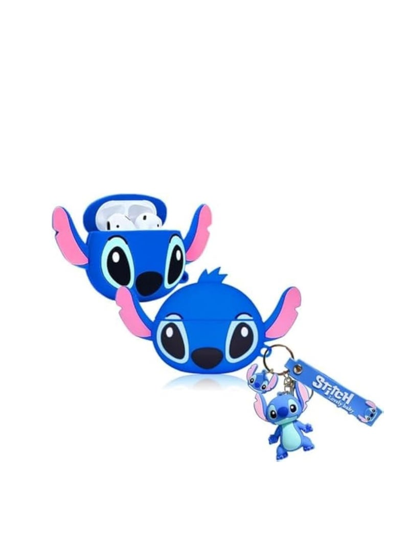Airpods 2nd/1st Generation Case with Keychain, Cute Cartoon Design Silicone Protective Case for Airpods Pro (2023/2022/2019) (Blue Stitching Pattern)
