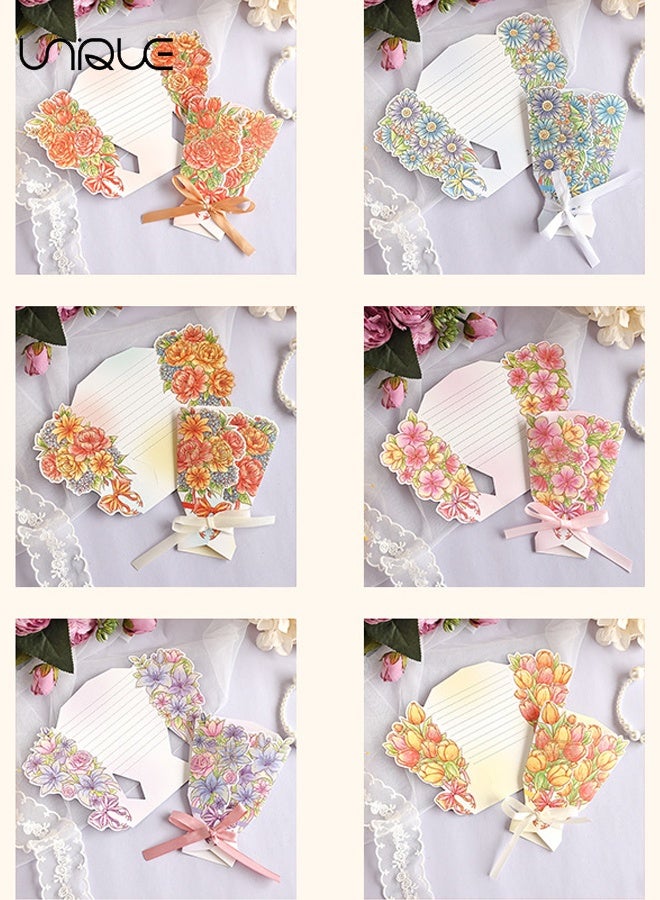 Unique 6 Sheets 3D Flower Bouquet Bow Greeting Card - Foldable Bouquet Blank Greeting Card - 6 Styles - Flower Message Card - Suitable for Greeting Cards for Warious Holidays - Can Be Given to Teachers, Friends, Classmates, Colleagues, Etc - Image 3