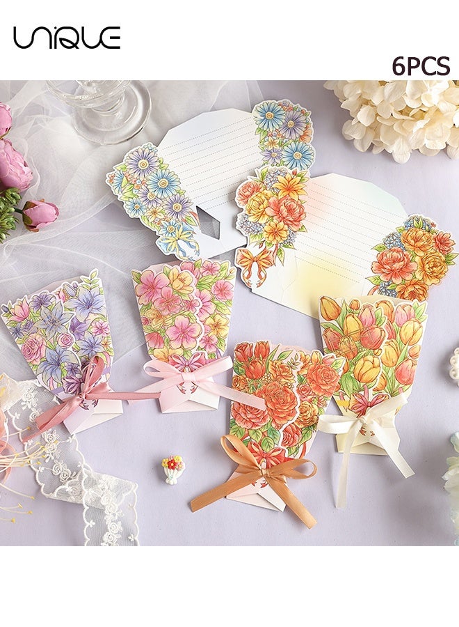 Unique 6 Sheets 3D Flower Bouquet Bow Greeting Card - Foldable Bouquet Blank Greeting Card - 6 Styles - Flower Message Card - Suitable for Greeting Cards for Warious Holidays - Can Be Given to Teachers, Friends, Classmates, Colleagues, Etc - Image 1