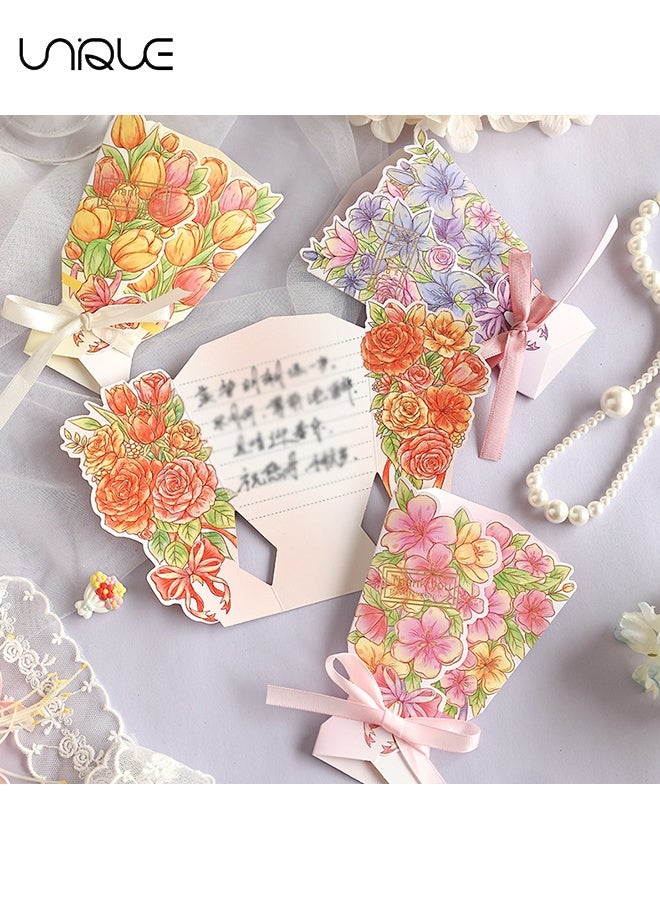 Unique 6 Sheets 3D Flower Bouquet Bow Greeting Card - Foldable Bouquet Blank Greeting Card - 6 Styles - Flower Message Card - Suitable for Greeting Cards for Warious Holidays - Can Be Given to Teachers, Friends, Classmates, Colleagues, Etc - Image 5