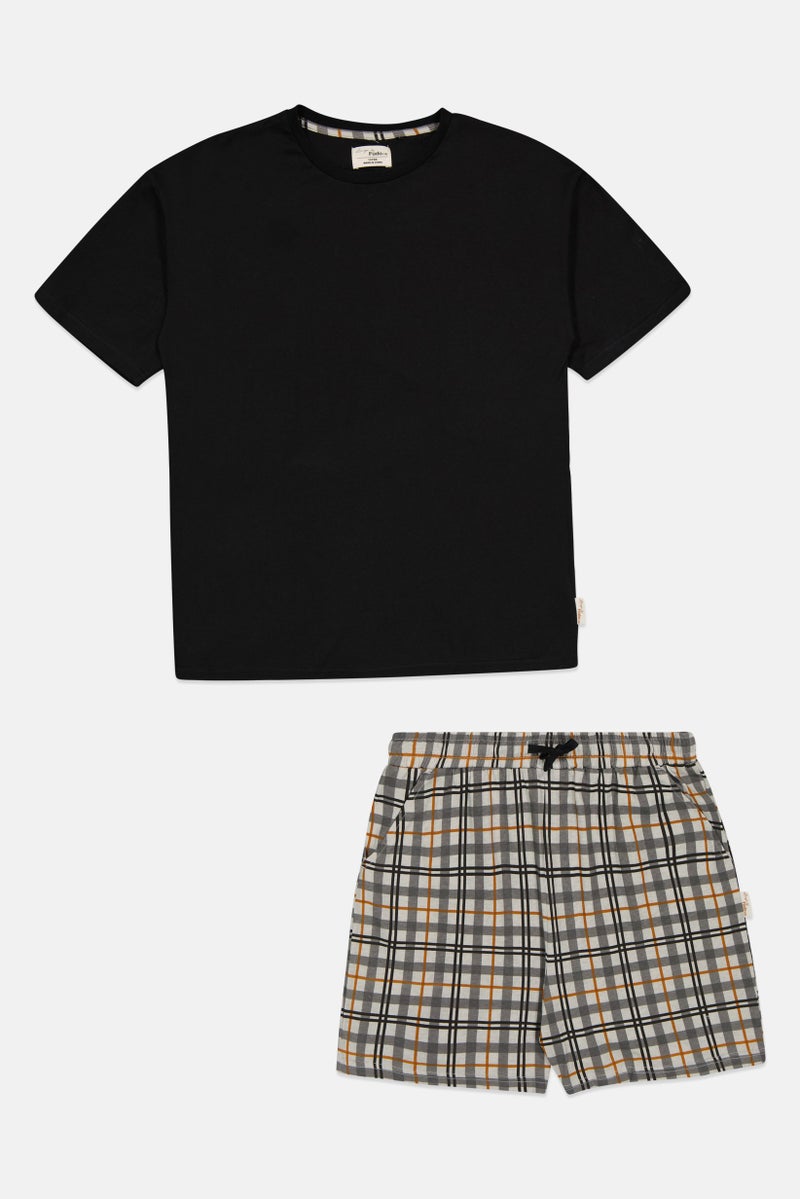 Fudo Lounge By Fudo Toddlers Boy 2 Pieces Windowpane T-Shirt And Shorts Pyjama Set, Multicolor - Image 2