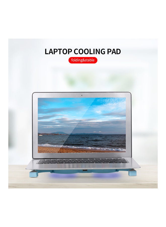 NIBEMINENT DR-S01 Laptop Folding Portable Cooling Pad USB Powered Light Effect With Double Fans Stand Blue  - Image 3