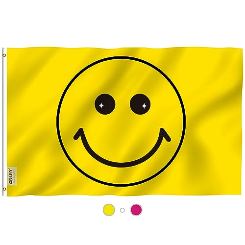 Anley Fly Breeze 3x5 Foot Yellow Happy Face Flag Vivid Color and Fade Proof Canvas Header and Double Stitched Flags Polyester with Brass Grommets 3 X 5 Ft - Image 1