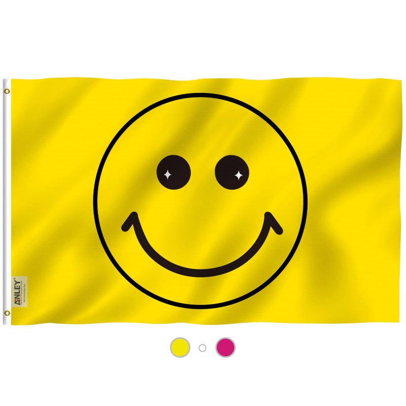 Anley Fly Breeze 3x5 Foot Yellow Happy Face Flag Vivid Color and Fade Proof Canvas Header and Double Stitched Flags Polyester with Brass Grommets 3 X 5 Ft - Image 2