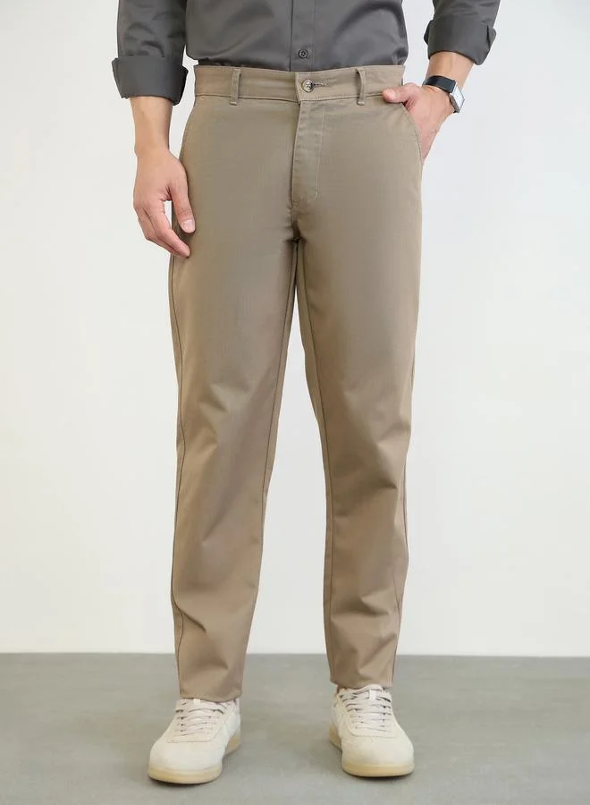 Styli Khaki Men Regular Fit Solid Pants for Men | Best Price UAE