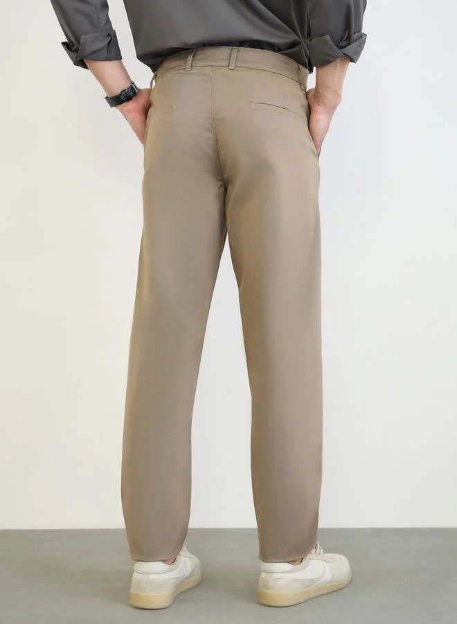 Styli Khaki Men Regular Fit Solid Pants for Men | Best Price UAE
