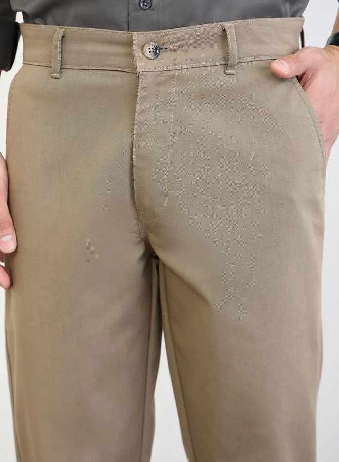 Styli Khaki Men Regular Fit Solid Pants for Men | Best Price UAE