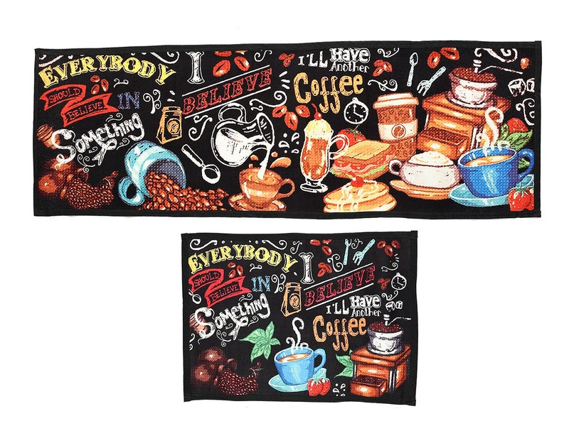 AAZEEM Printed Kitchen Floor Mat & Runner with Anti Skid Backing, Set of 2 (40 x 130 & 40 x 60 cm) (Orange) - Image 3