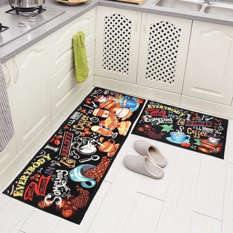 AAZEEM Printed Kitchen Floor Mat & Runner with Anti Skid Backing, Set of 2 (40 x 130 & 40 x 60 cm) (Orange) - Image 1