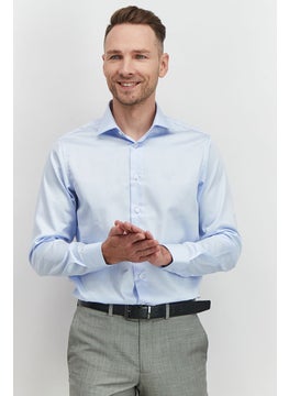 roberto cavalli Men Slim Fit Logo Long Sleeve Dress Shirt, Light Blue  - Image 1