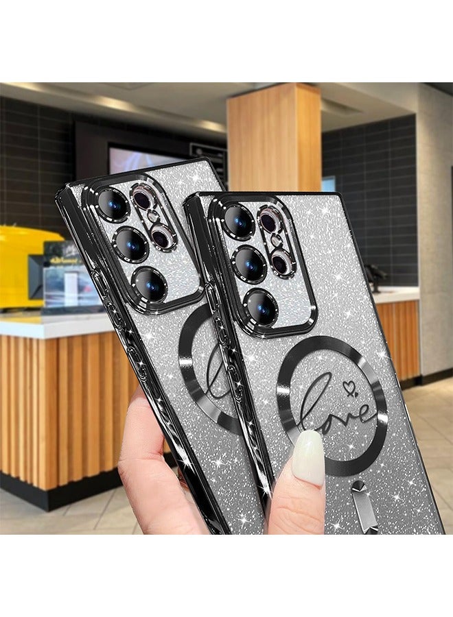 اتش واي لسامسونج غالاكسي S23 الترا حالة المغناطيسي، للنساء فتاة لينة لطيف الفاخرة الحب القلب تصفيح بلينغ التدرج بريق حالة الهاتف متوافق مع MagSafe واضح للصدمات الغطاء الخلفي 6.8 "(أسود) - Image 5