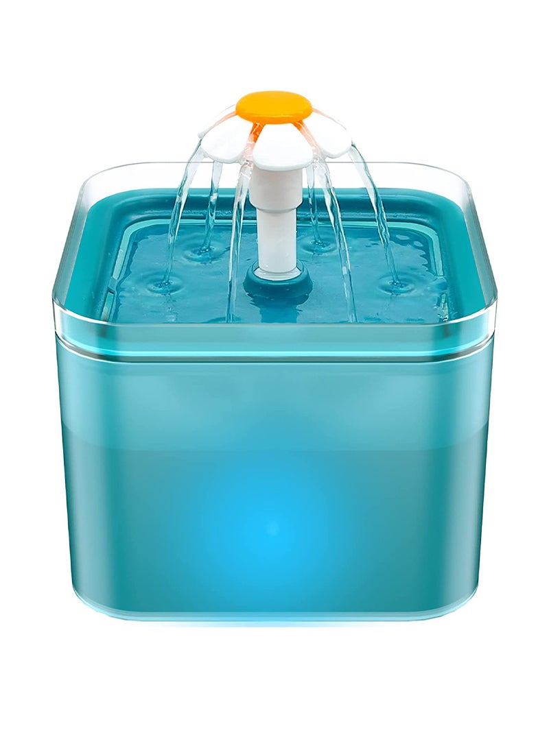 Kidle نافورة مياه للقطط، نافورة قطط صامتة للغاية 67 أونصة/2 لتر، مع ضوء LED، فلتر كربون مفعل، نافورة مياه للحيوانات الأليفة للقطط والكلاب الصغيرة 16*16*12.6 سم - Image 1