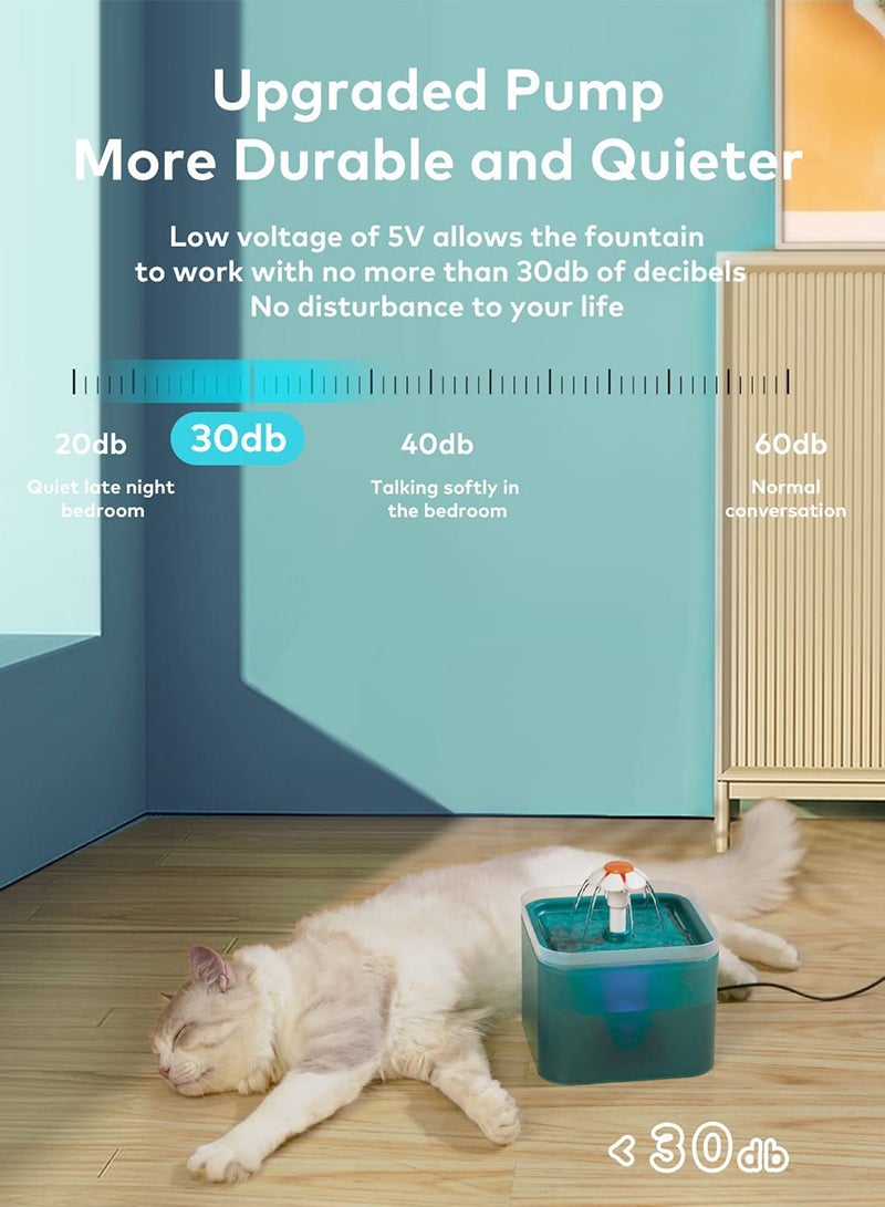 Kidle نافورة مياه للقطط، نافورة قطط صامتة للغاية 67 أونصة/2 لتر، مع ضوء LED، فلتر كربون مفعل، نافورة مياه للحيوانات الأليفة للقطط والكلاب الصغيرة 16*16*12.6 سم - Image 5