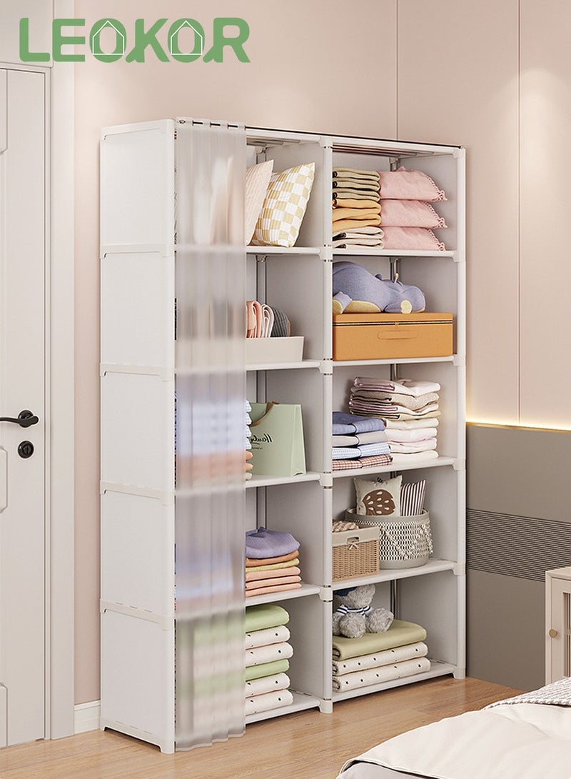 LEOKOR Portable Wardrobe Clothes Storage Closet, Clothes Storage Cabinet with Curtain, Storage Organizer Shelves for Bedroom, Quick and Easy to Assemble, Extra Strong and Durable - Image 1