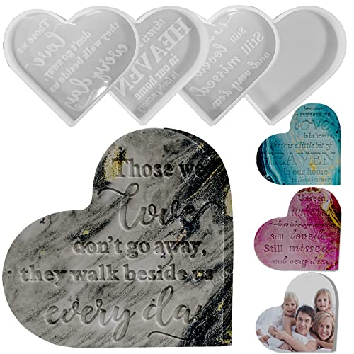 Tucocoo Epoxy Resin Molds 4 Pieces Silicone Casting Molds, Heart Memorial Condolence Grief Sign for DIY Craft Home Decor Office Sympathy Table Decorations - Image 1
