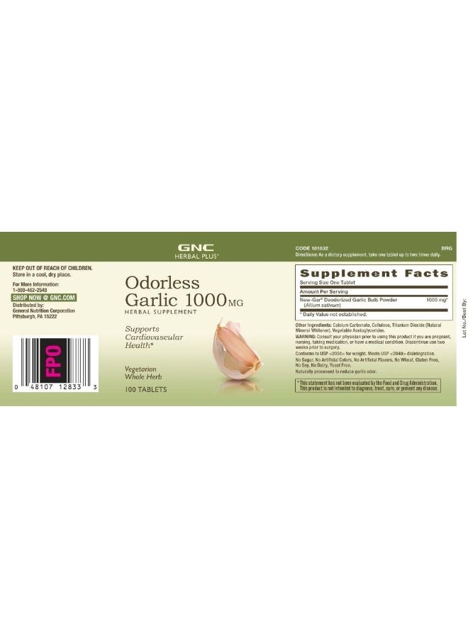 GNC Herbal Plus Odorless Garlic 1000 Mg - Image 3
