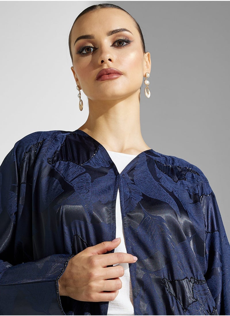 hayas closet V-Neck Embroidered Flared Sleeve Abaya  - Image 3