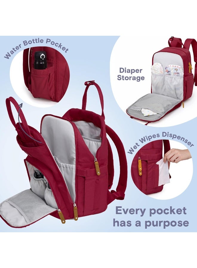 RUVALINO Diaper Bag Backpack, Multifunction Travel Pack Maternity Baby Changing Bags, Large Capacity, Waterproof, Purplish Red - Image 3