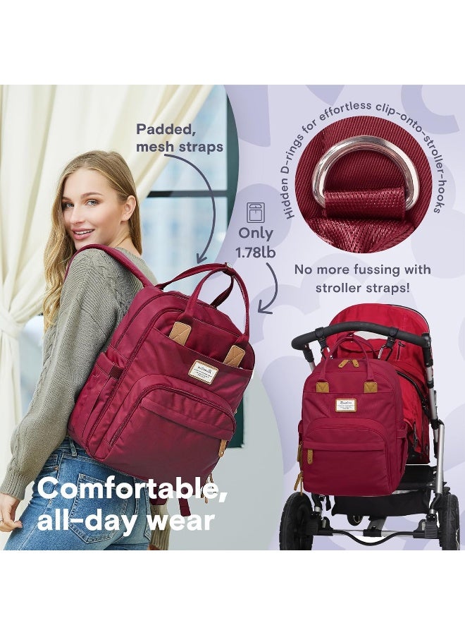 RUVALINO Diaper Bag Backpack, Multifunction Travel Pack Maternity Baby Changing Bags, Large Capacity, Waterproof, Purplish Red - Image 4