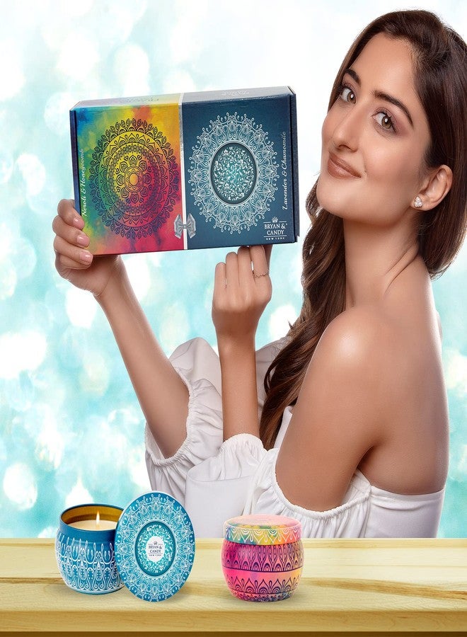 بريان & كاندي شموع بريان آند كاندي المعطرة في علب معدنية: زهر البرتقال والعسل | الخزامى والبابونج، 100 غرام لكل شمعة، مصنوعة من شمع الصويا، صديقة للبيئة، علبة معدنية مطبوعة - Image 2