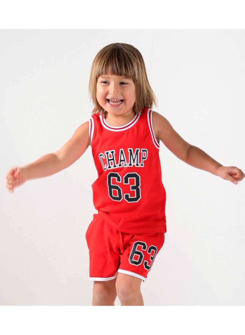 AIKO-Kids Sports 2Pc Set-RED-7-8Y - Image 1