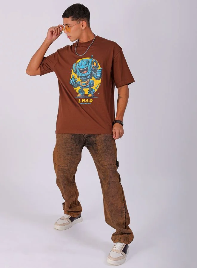 ذا انديان كراج كو Men Boxy Oversized Placement Print Round Neck Tshirt