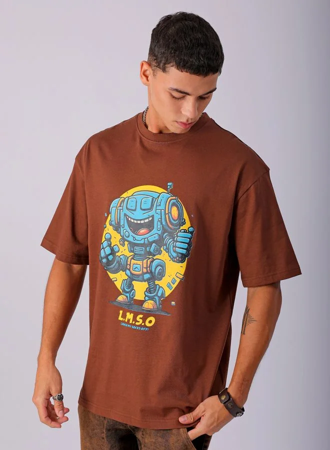 ذا انديان كراج كو Men Boxy Oversized Placement Print Round Neck Tshirt