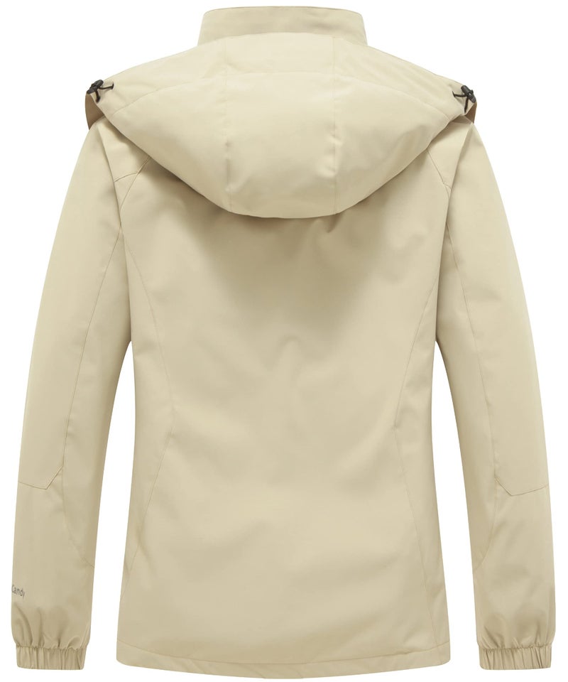 Diamond Candy Women's Waterproof Rain Jacket with Hood Lightweight Outdoors Raincoat Khaki XXL - Image 2