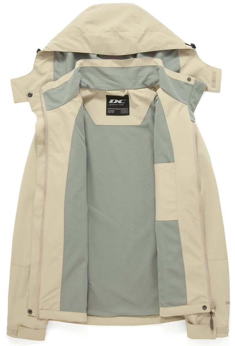 Diamond Candy Women's Waterproof Rain Jacket with Hood Lightweight Outdoors Raincoat Khaki XXL - Image 3