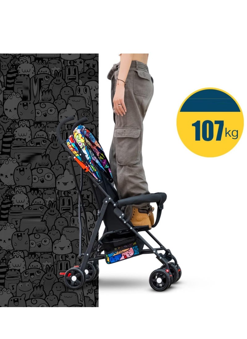 PENG GENERAL Baby Stroller, Folding Compact Travel Stroller, Small Children's Stroller with Adjustable Backrest, Footrest, Storage Basket and Extra-Large Canopy Cup Holder Black Big  - Image 3