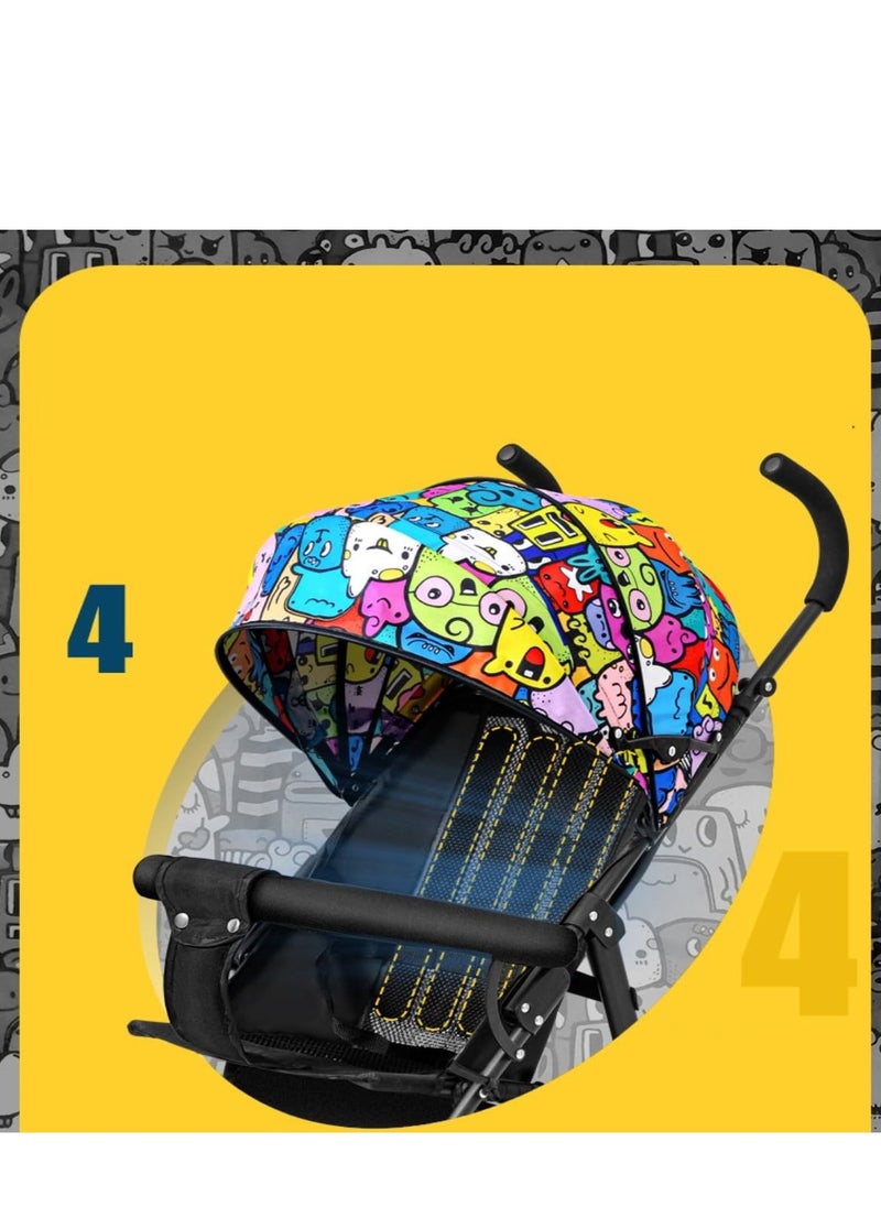 PENG GENERAL Baby Stroller, Folding Compact Travel Stroller, Small Children's Stroller with Adjustable Backrest, Footrest, Storage Basket and Extra-Large Canopy Cup Holder Black Big  - Image 5