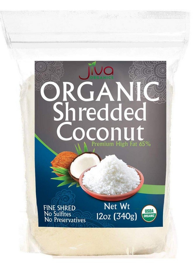 Jiva Organics Organic Shredded Coconut Unsweetened 12oz | Desiccated Flakes | Premium Full Fat | Gluten-Free, Non-GMO, Keto Paleo Friendly for Baking | by Jiva Organics - Image 1