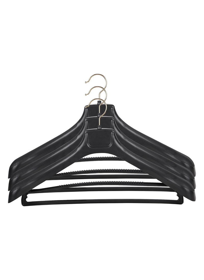 ROLLYWARE ROLLYWARE Unique Design Plastic Coat Hanger with Locking Bar for Clothes Wardrobe Coat Sarees PantsClothes Locking Bar Hanger Pack of Black 3  - Image 1