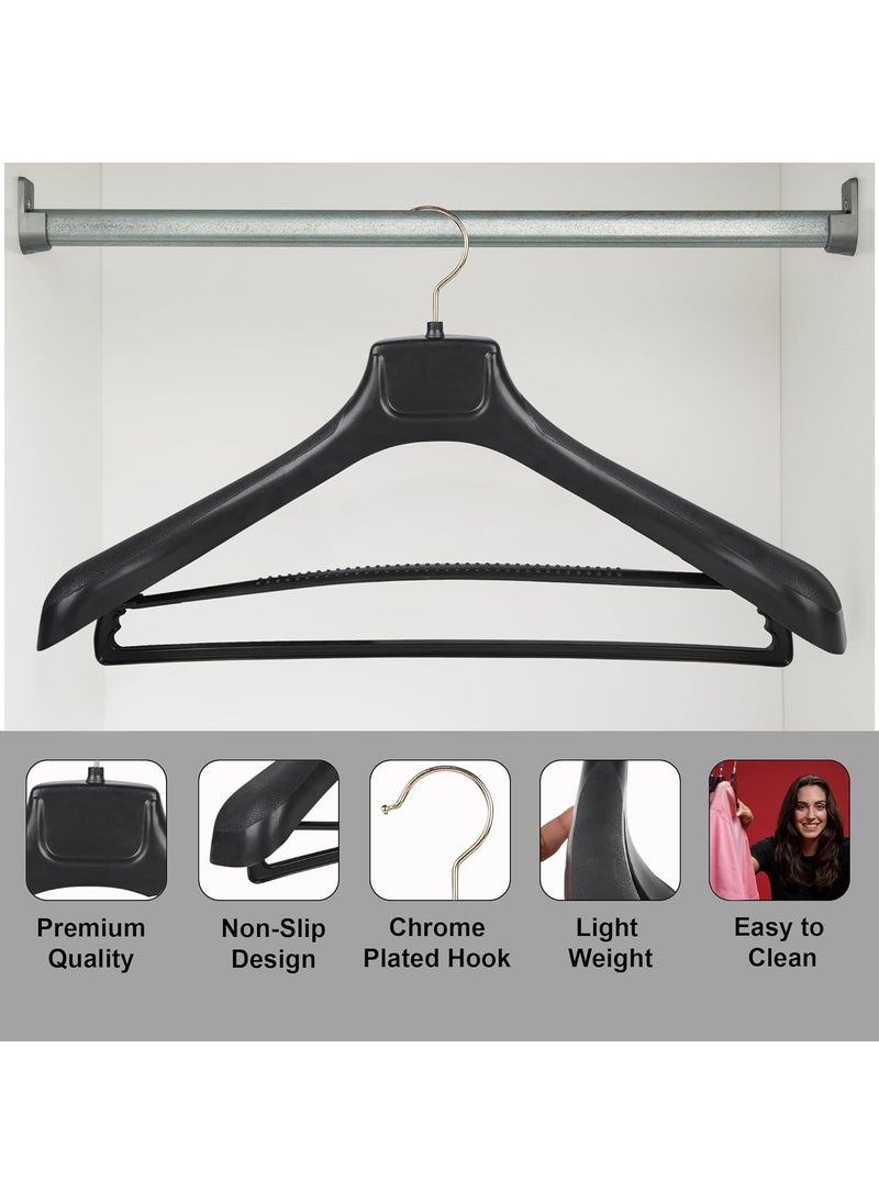 ROLLYWARE ROLLYWARE Unique Design Plastic Coat Hanger with Locking Bar for Clothes Wardrobe Coat Sarees PantsClothes Locking Bar Hanger Pack of Black 3  - Image 4
