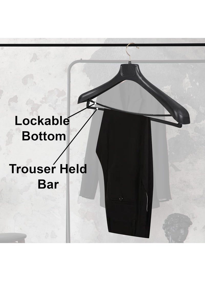 ROLLYWARE ROLLYWARE Unique Design Plastic Coat Hanger with Locking Bar for Clothes Wardrobe Coat Sarees PantsClothes Locking Bar Hanger Pack of Black 3  - Image 3