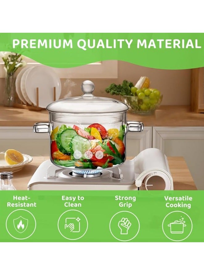 طباخ الزجاج ، 1.5L / 50oz وعاء زجاجي مع غطاء ، وعاء من الزجاج المقاوم للحرارة ، وعاء الحساء ، مقلاة ، حساء ، حليب ، شاي - Image 2