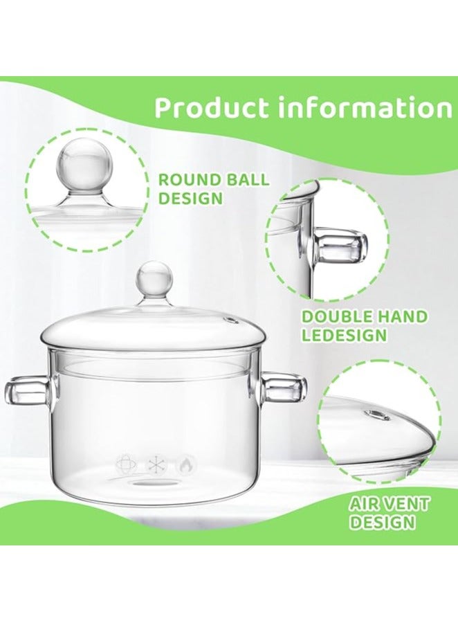 طباخ الزجاج ، 1.5L / 50oz وعاء زجاجي مع غطاء ، وعاء من الزجاج المقاوم للحرارة ، وعاء الحساء ، مقلاة ، حساء ، حليب ، شاي - Image 4