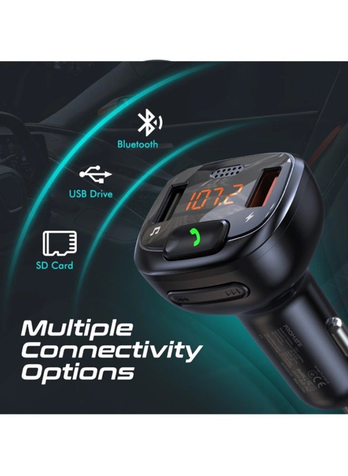 PROMATE - Bluetooth FM Transmitter with QC 3.0, Flash Drive Input, LCD Screen and Microphone, SmarTune-4 - Image 1
