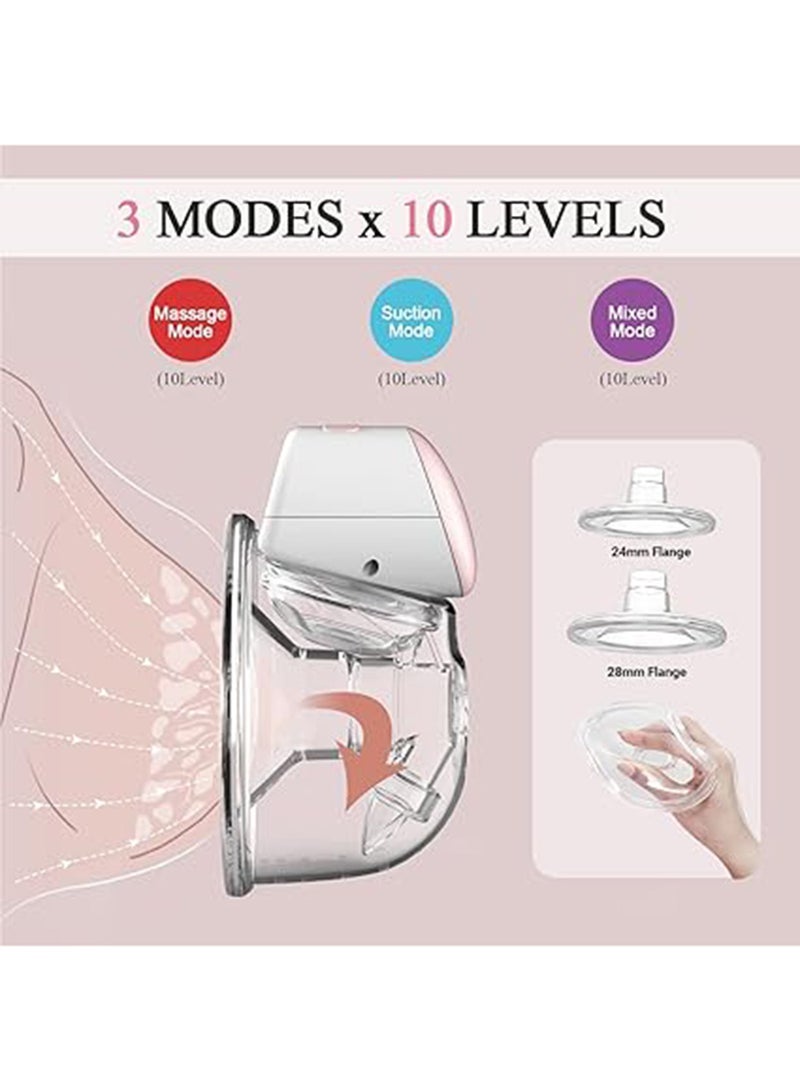 BEBEBAO 2-Piece Electric Portable Wearable Breast Cup 240 ml BPA-Free 3 Modes 10 Suction Levels - Pink And White - Image 4